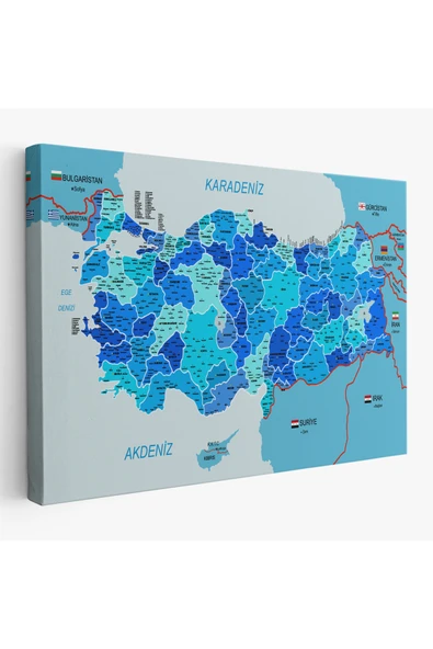 Trezon Türkiye Haritası Kanvas Tablo İl ve İlçeli Ayrıntılı Eğitici Komşulu Tablo 3002 ürün görseli 1