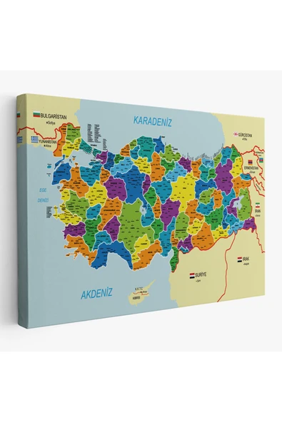 Trezon Türkiye Haritası Kanvas Tablo İl ve İlçeli Ayrıntılı Eğitici Komşulu Tablo 3004 ürün görseli 1