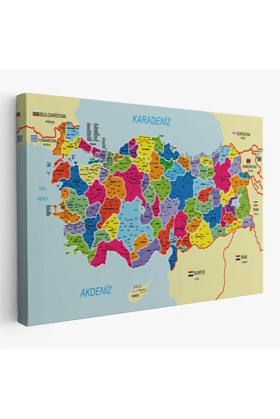 Trezon KOPYA - Türkiye Haritası Kanvas Tablo İl ve İlçeli Ayrıntılı Eğitici Komşulu Dekoratif Tablo 3005 ürün görseli 1