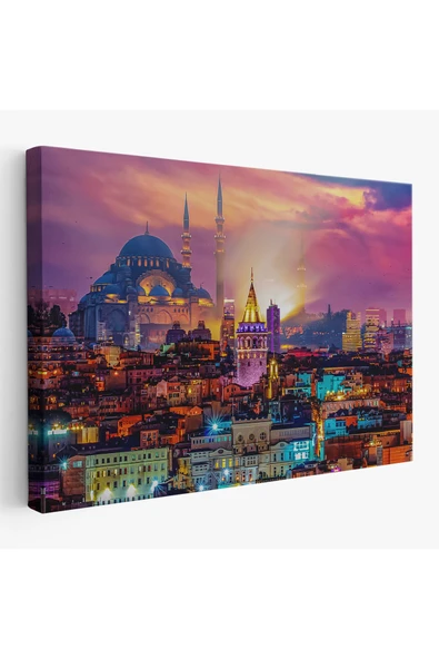 Trezon Galata Kulesi Sultan Ahmet Camii ve Şehir Manzara Tablosu-6514 ürün görseli 1