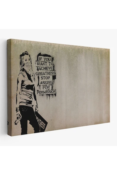 Trezon Banksy, Büyük İşler Yapmak İstiyorsanız İzin İstemeyi Bırakın Yazan Tablo-5003 ürün görseli 1