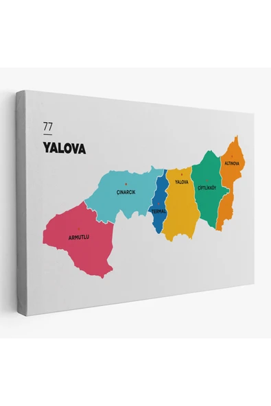 Trezon Yalova İli ve İlçeler Haritası Dekoratif Kanvas Tablo 1481 ürün görseli 1
