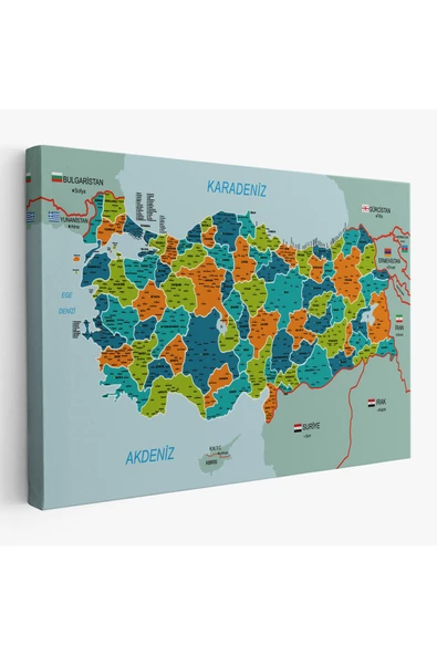 Trezon Türkiye Haritası Kanvas Tablo İl ve İlçeli Ayrıntılı Eğitici Komşulu Tablo 3015 ürün görseli 1