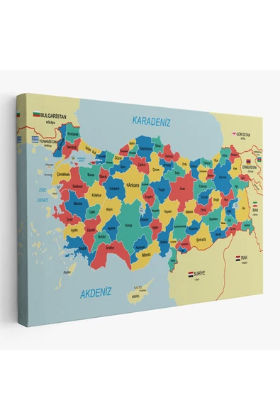 Trezon Türkiye Haritası Kanvas Tablo Sınır Komşulu Eğitici Dekoratif Tablo 3103 ürün görseli 1