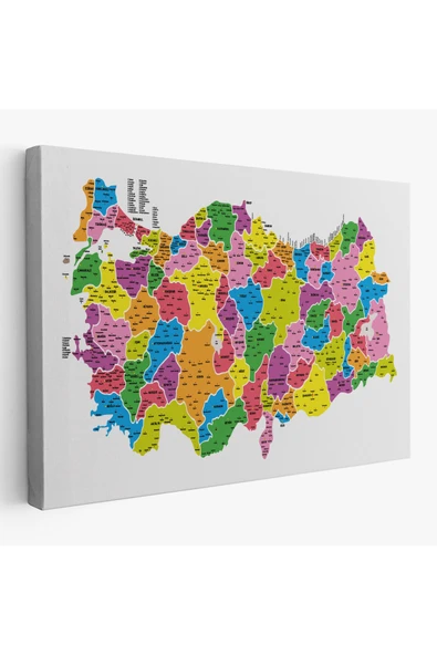 Trezon Türkiye Haritası Kanvas Tablo İl ve İlçeli Ayrıntılı Eğitici Dekoratif Tablo 3029 ürün görseli 1