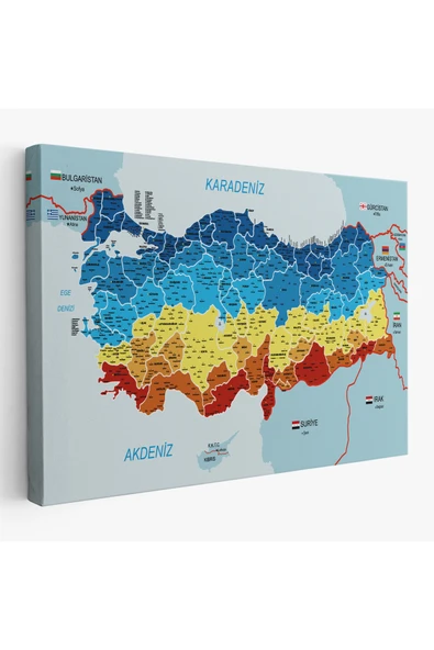 Trezon Türkiye Haritası Kanvas Tablo İl ve İlçeli Ayrıntılı Eğitici Komşulu Tablo 2998 ürün görseli 1