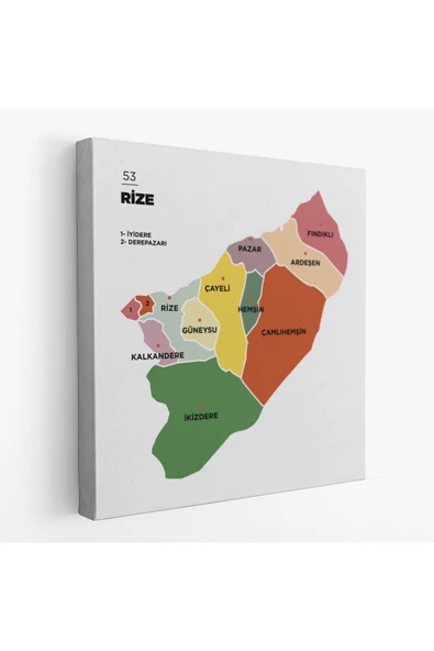 Trezon Rize İli ve İlçeler Haritası Dekoratif Kanvas Tablo 1440 ürün görseli 1