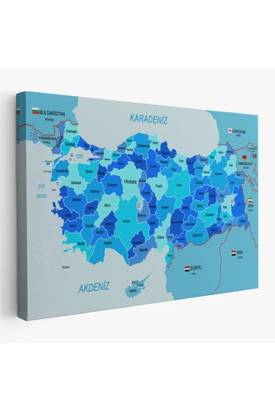 Trezon Türkiye Haritası Kanvas Tablo Sınır Komşulu Eğitici Dekoratif Tablo 3086 ürün görseli 1