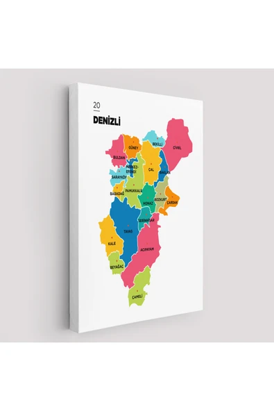 Trezon Denizli İli ve İlçeler Haritası Dekoratif Kanvas Tablo 1318 ürün görseli 1