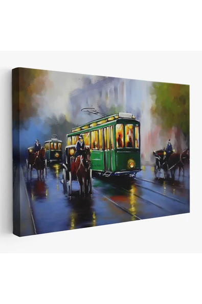 Trezon Eski Tramvay Retro Yağlıboya Görünüm Dekoratif Kanvas Duvar Tablosu-3574 ürün görseli 1