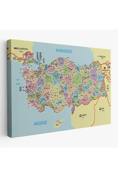 Trezon Türkiye Haritası Kanvas Tablo İl ve İlçeli Ayrıntılı Eğitici Komşulu Tablo 3016 ürün görseli 1