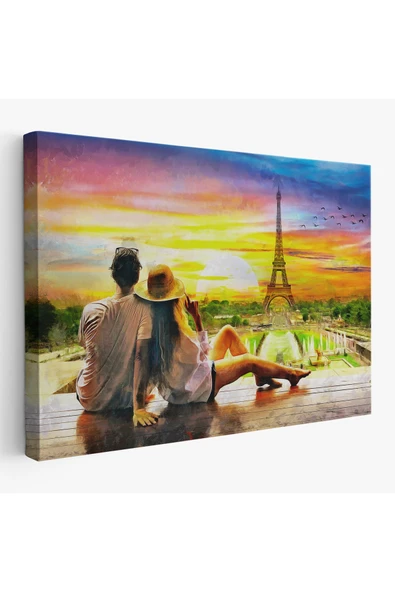 Trezon Paris Eyfel Kulesini Seyreden Romantik Çift Kanvas Tablo-3627 ürün görseli 1