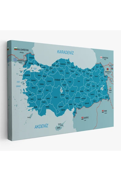 Trezon Türkiye Haritası Kanvas Tablo Sınır Komşulu Eğitici Dekoratif Tablo 3087 ürün görseli 1