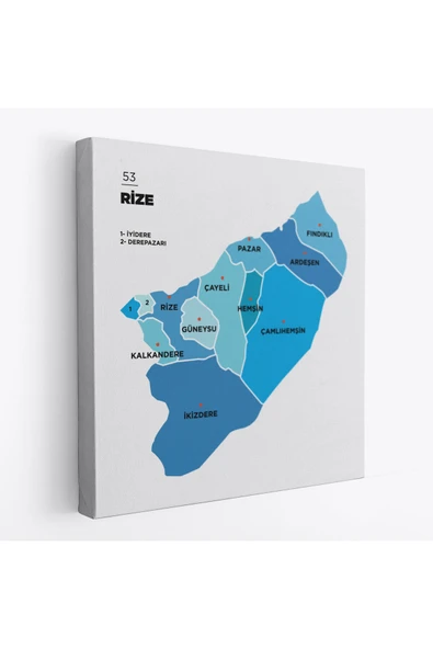 Trezon Rize İli ve İlçeler Haritası Dekoratif Kanvas Tablo 1441 ürün görseli 1