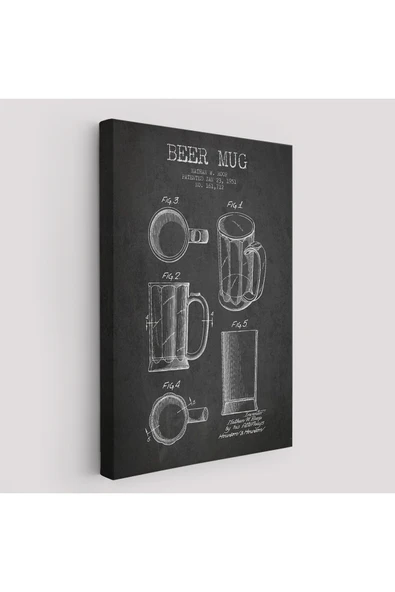 Trezon 1951 tarihli Bira Bardağı Patent Çizimi Dekoratif Kanvas Duvar Tablosu-5213 ürün görseli 1