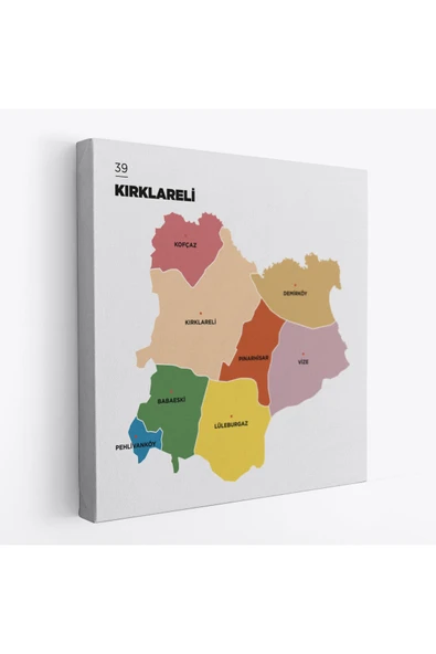 Trezon Kırklareli İli ve İlçeler Haritası Dekoratif Kanvas Tablo 1395 ürün görseli 1