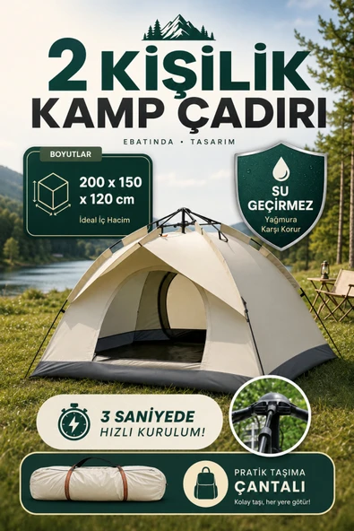 Seyoni Outdoor AC6634 Otomatik Kamp Çadırı 200x150x120 cm Çift Katmanlı Su Geçirmez Kolay Kurulum ürün görseli 1