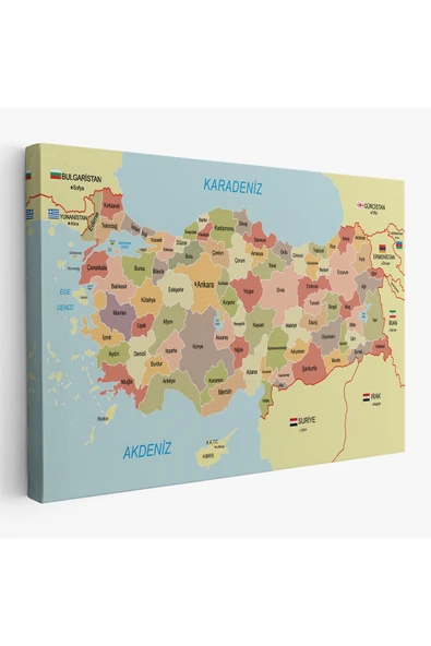 Trezon Türkiye Haritası Kanvas Tablo Sınır Komşulu Eğitici Dekoratif Tablo 3101 ürün görseli 1