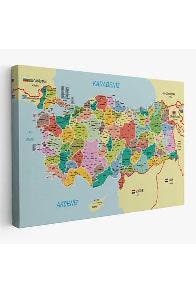 Trezon Türkiye Haritası Kanvas Tablo İl ve İlçeli Ayrıntılı Eğitici Komşulu Tablo 3012 ürün görseli 1