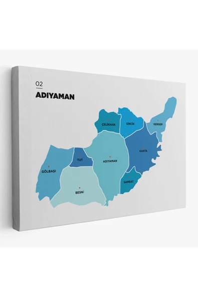 Trezon Adıyaman İli ve İlçeler Haritası Dekoratif Kanvas Tablo 1249 ürün görseli 1