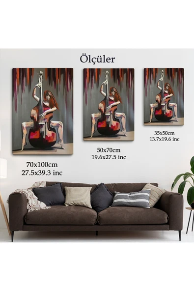 Trezon Çello Çalan Kadın Duvar Tablo-6167 - Resim 5