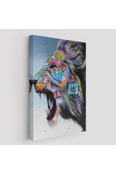 Trezon Renkli Kükreyen Aslan Kanvas Tablo, Pop Art, Sokak Sanatı-5316 ürün görseli 1
