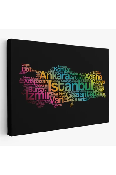 Trezon İller İsimli Siyah Zeminli Dekoratif Kanvas Tablo 1016 ürün görseli 1