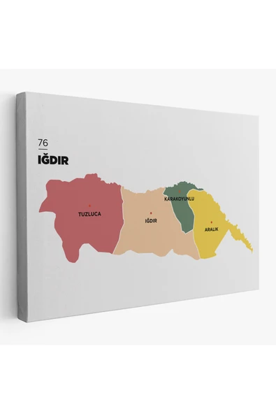 Trezon Iğdır İli ve İlçeler Haritası Dekoratif Kanvas Tablo 1358 ürün görseli 1
