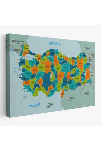 Trezon Türkiye Haritası Kanvas Tablo Sınır Komşulu Eğitici Dekoratif Tablo 3099 ürün görseli 1