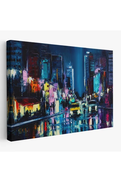 Trezon New York Gece Manzarası Yağlıboya Dekoratif Duvar Tablosu-3533 ürün görseli 1