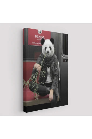 Trezon Gerçek Metroda Panda Başlı İnsan Kanvas Tablo-5228 ürün görseli 1