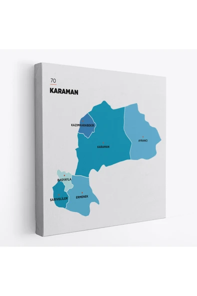 Trezon Karaman İli ve İlçeler Haritası Dekoratif Kanvas Tablo 1378 ürün görseli 1