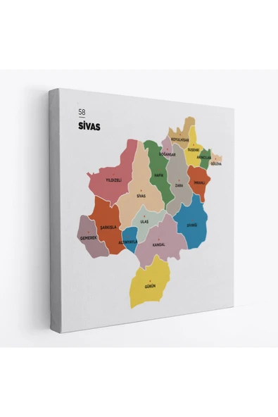 Trezon Sivas İli ve İlçeler Haritası Dekoratif Kanvas Tablo 1455 ürün görseli 1