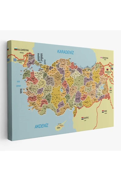 Trezon Türkiye Haritası Kanvas Tablo İl ve İlçeli Ayrıntılı Eğitici Komşulu Tablo 3014 ürün görseli 1