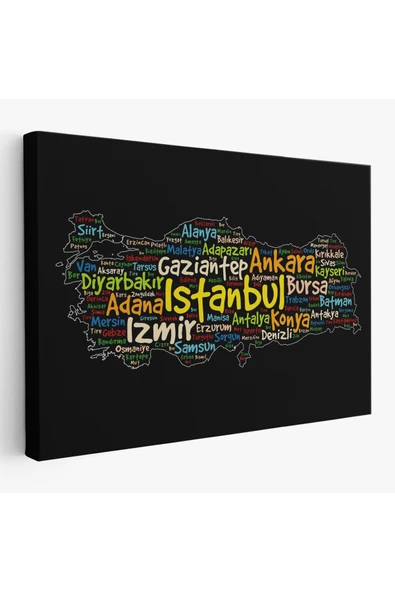 Trezon İller İsimli Siyah Zeminli Dekoratif Kanvas Tablo 1005 ürün görseli 1