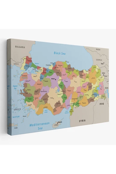 Trezon Kanvas Türkiye Haritası Komşulu Ülkeli Dekoratif 1067 ürün görseli 1