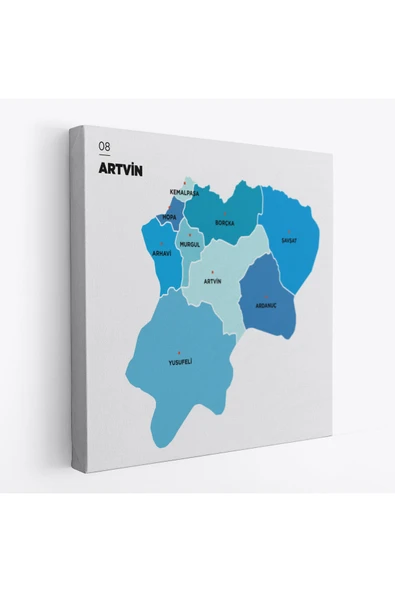 Trezon Artvin İli ve İlçeler Haritası Dekoratif Kanvas Tablo 1275 ürün görseli 1