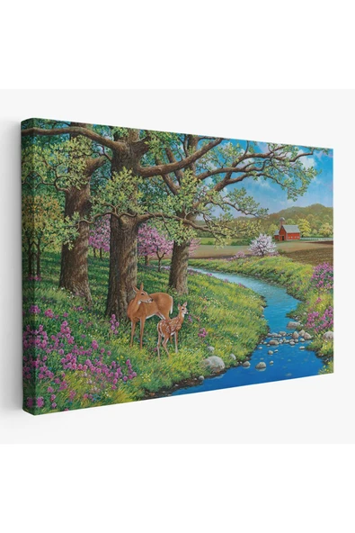 Trezon Akarsu Kenarındakı Ceylan ve Yavrusu Duvar Tablosu-6535 ürün görseli 1