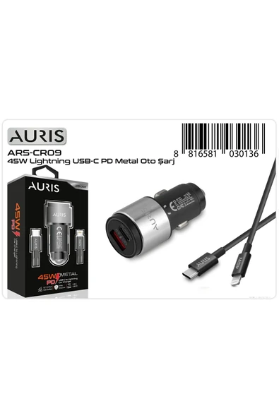 Auris Ars-cr09 45w 20w Iphone Lightning Usb-c Pd Metal Oto Şarj Aleti ürün görseli 1