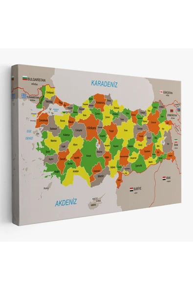 Trezon Türkiye Haritası Kanvas Tablo Sınır Komşulu Eğitici Dekoratif Tablo 3083 ürün görseli 1