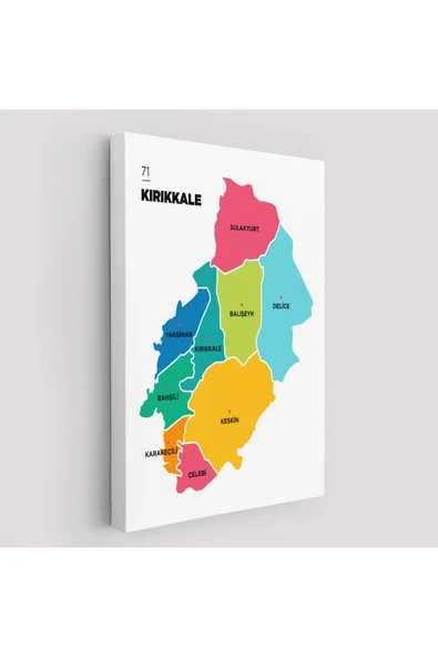 Trezon Kırıkkale İli ve İlçeler Haritası Dekoratif Kanvas Tablo 1391 ürün görseli 1
