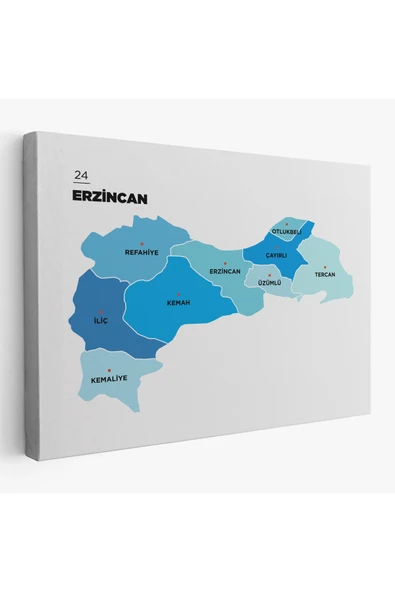 Trezon Erzincan İli ve İlçeler Haritası Dekoratif Kanvas Tablo 1335 ürün görseli 1