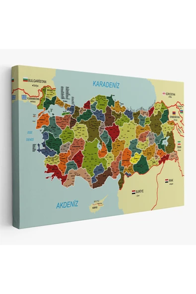 Trezon Türkiye Haritası Kanvas Tablo İl ve İlçeli Ayrıntılı Eğitici Komşulu Tablo 3000 ürün görseli 1