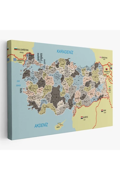 Trezon Türkiye Haritası Kanvas Tablo İl ve İlçeli Ayrıntılı Eğitici Komşulu Tablo 3013 ürün görseli 1