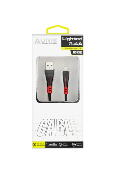 Auris 3.4 Iphone Lightning 1.2m Extra Güçlü Işıklı Usb Kablo Ars-cb25 - Resim 2
