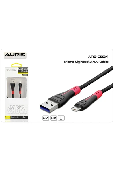 Auris 3.4a Micro 1.2m Işıklı Extra Güçlü Usb Kablo Ars-cb24 ürün görseli 1