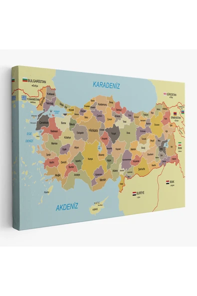 Trezon Türkiye Haritası Kanvas Tablo Sınır Komşulu Eğitici Dekoratif Tablo 3098 ürün görseli 1