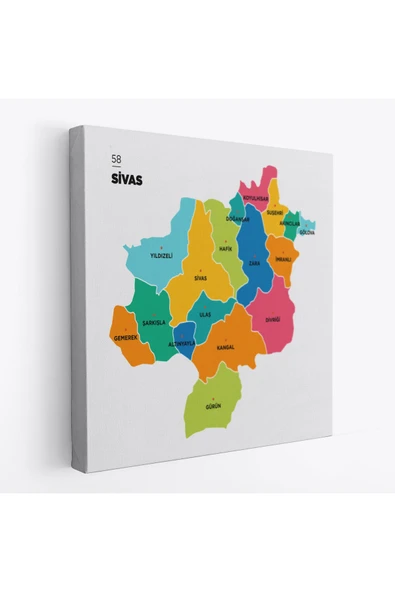 Trezon Sivas İli ve İlçeler Haritası Dekoratif Kanvas Tablo 1454 ürün görseli 1