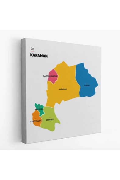 Trezon Karaman İli ve İlçeler Haritası Dekoratif Kanvas Tablo 1376 ürün görseli 1