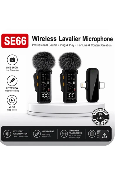 Voground SE66 Kablosuz Yaka Mikrofonu  Type-C & Lightning Uyumlu Profesyonel Ses ürün görseli 1